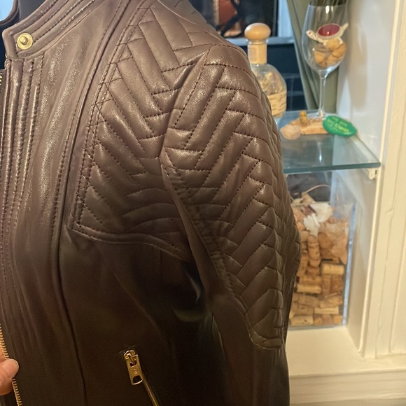 Michael Michael Kors Dark Brown Genuine Leather Moto Jacket size XS - Picture 7 of 12